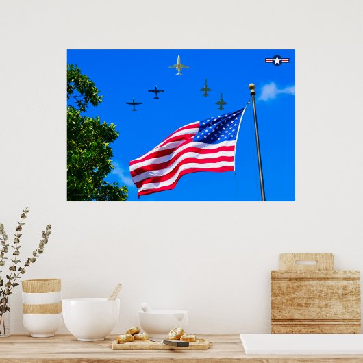 T-1A、T-38C、およびT-6A米国国旗の蛍光 ポスター (キッチン)