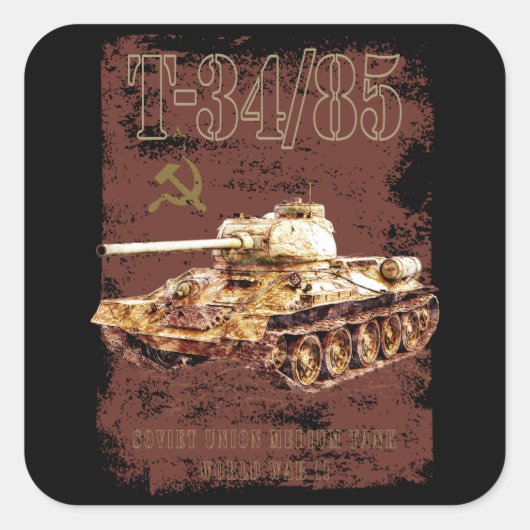 T-34-85第二次世界大戦と国旗のソ連ミディアムタンク スクエアシール (正面)