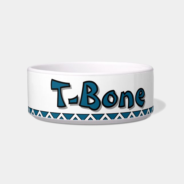 "T-BONE" - 名前入りセラミックペットボウル ボウル (左)