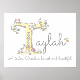 T for Taylah monogram letter art name meaning ポスター