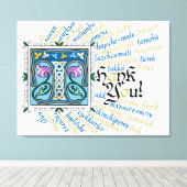 T is for Thank You Canvas Print – 青と金ゴールド キャンバスプリント (インサイチュ (ウッドフロア))