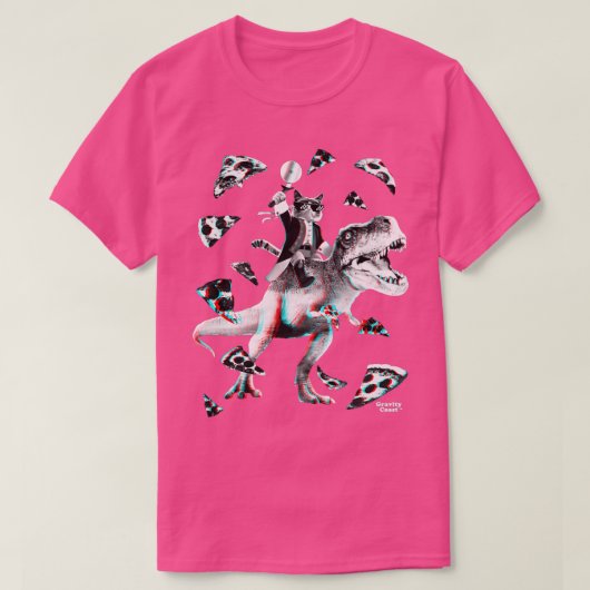 T reピザパーティーネコ恐竜Dinoおもしろいに乗る Tシャツ (デザイン正面)