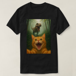 T-Rexと撮った猫のセルフィーアート - 笑えるデザイン Tシャツ
