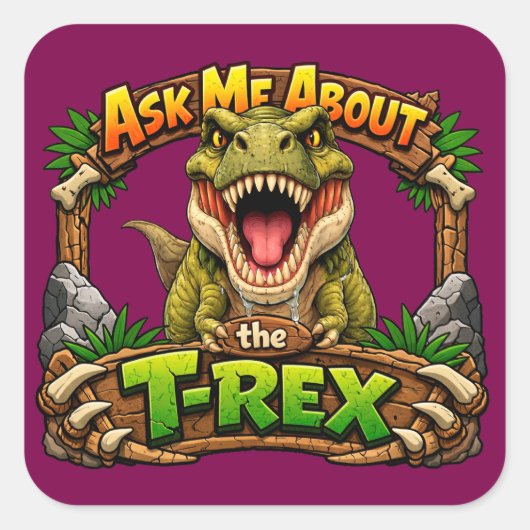 T-Rexについて聞いてね | 3cmステッカー スクエアシール (正面)