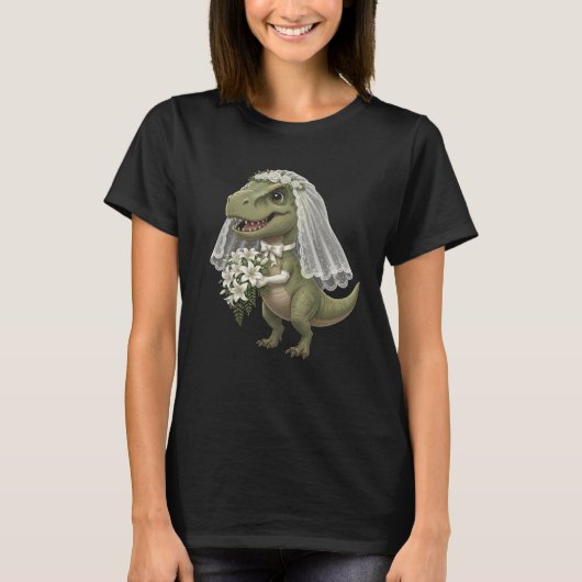 T-Rexの花嫁恐竜ブラックバックデザイン Tシャツ (正面)