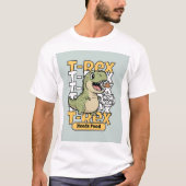 T-Rexは食べ物を欲しがる | 笑える恐竜デザイン Tシャツ (正面)