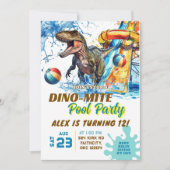 T-Rexウォータースライドプールパーティー誕生日招待状 招待状 (正面)