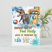 T-Rexウォータースライドプールパーティー誕生日招待状 招待状 (スタンド正面)