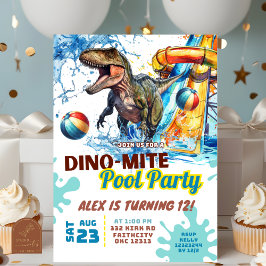 T-Rexウォータースライドプールパーティー誕生日招待状 招待状