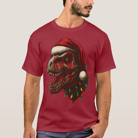 T-Rexサンタ恐竜クリスマス Tシャツ (正面)