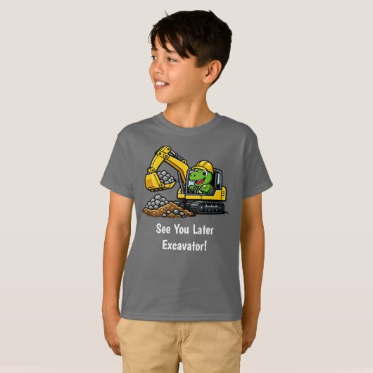 T-Rexショベルカー建設業ボーイズTシャツ Tシャツ (正面フル)