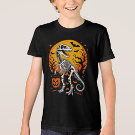 T-Rexスケルトンのハロウィンパンプキンバケツとコウモリ トライブレンドTシャツ