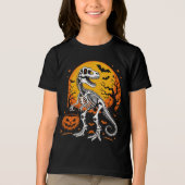 T-Rexスケルトンのハロウィンパンプキンバケツとコウモリ トライブレンドＴシャツ (正面)