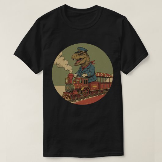 T-Rex列車の車掌 - ビンテージ恐竜鉄道 Tシャツ (デザイン正面)