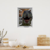 T-Rex恐竜の3D絵画効果フェイクウィンドウ ポスター (キッチン)