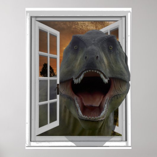 T-Rex恐竜の3D絵画効果フェイクウィンドウ ポスター (正面)