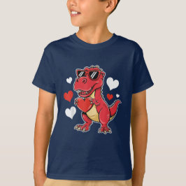 T-Rex恐竜バレンタインデー ハートを盗む Tシャツ