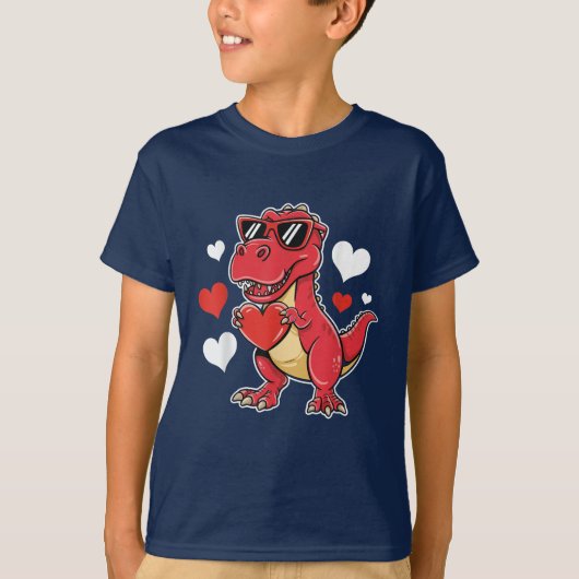 T-Rex恐竜バレンタインデー ハートを盗む Tシャツ (正面)
