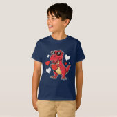T-Rex恐竜バレンタインデー ハートを盗む Tシャツ (正面フル)