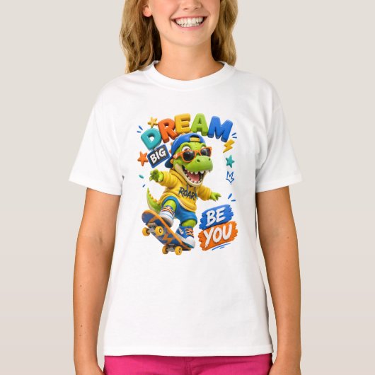 T-Rex恐竜ビッグドリームキッズTシャツ Tシャツ (正面)
