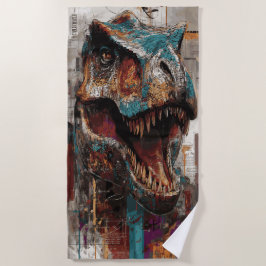 T-Rex ストリートアート 恐竜 グラフィティ ポートレート ビーチタオル
