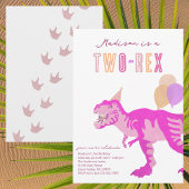 T-Rex ピンク Two-Rex ダイノ 生後2回目のお誕生日 招待状