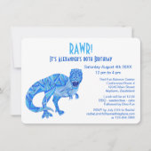 T-Rex ブルー 恐竜 先史時代の誕生日 RAWR 招待状 (正面)