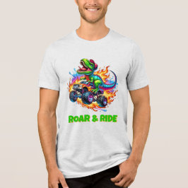 T.Rex モンスタートラック | 楽しい恐竜のキャラクターデザイン トライブレンドTシャツ
