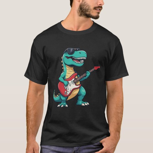 T-Rex ロックンロール Tシャツ | カートゥーン恐竜 (正面)