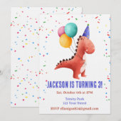 T-Rex 恐竜パーティー 動物の誕生日お誘い 招待状 (正面/裏面)
