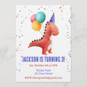 T-Rex 恐竜パーティー 動物の誕生日お誘い 招待状 (正面)