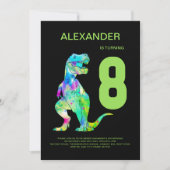 T-Rex 恐竜男子 8歳誕生日パーティー 招待状 (正面)