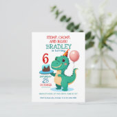 T-Rex 恐竜 6歳の誕生日パーティー招待状 ポストカード (スタンド正面)
