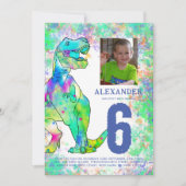 T-Rex 恐竜 6歳の誕生日パーティー 招待状 (正面)