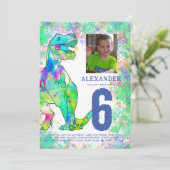 T-Rex 恐竜 6歳の誕生日パーティー 招待状 (スタンド正面)