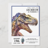 T-Rex 水彩恐竜 子供の誕生日パーティー 招待状 (正面)