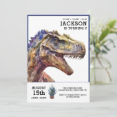T-Rex 水彩恐竜 子供の誕生日パーティー 招待状 (スタンド正面)