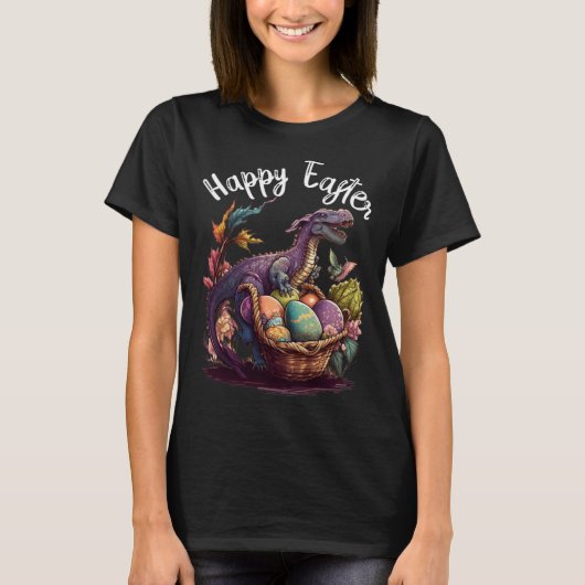 T Rex Dino Happy Easter Basket Easter Eggs Happy E Tシャツ (正面)