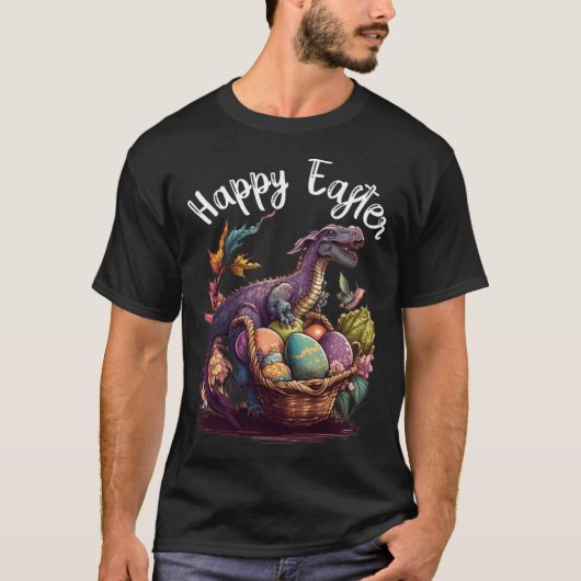 T Rex Dino Happy Easter Basket Easter Eggs Happy E Tシャツ (正面)
