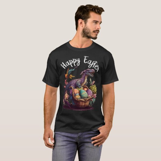 T Rex Dino Happy Easter Basket Easter Eggs Happy E Tシャツ (正面フル)