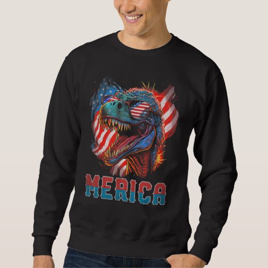 T Rex Dinosaur 4th of July American Flag USA Ameri スウェットシャツ (正面)