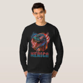 T Rex Dinosaur 4th of July American Flag USA Ameri Tシャツ (正面フル)