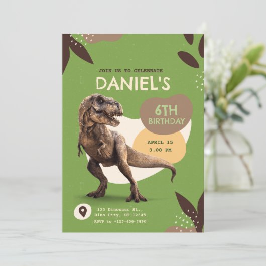 T-Rex Dinosaur Birthday Party 招待状 (スタンド正面)