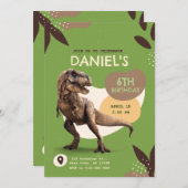 T-Rex Dinosaur Birthday Party 招待状 (正面/裏面)