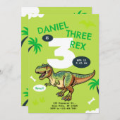 T-Rex Dinosaur Birthday Party 招待状 (正面/裏面)