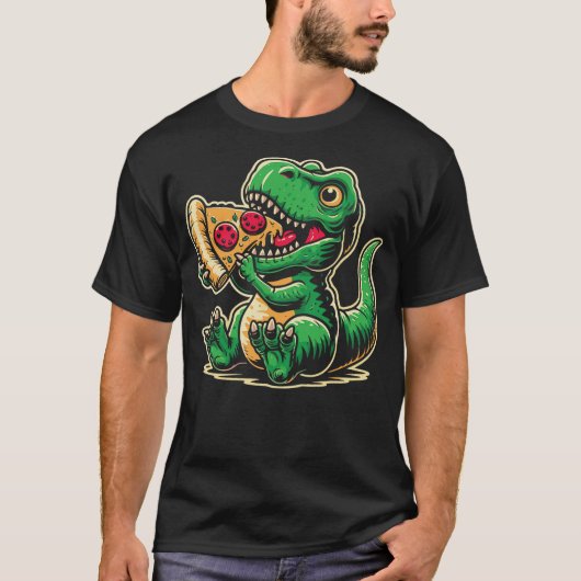 T-Rex Dinosaur Eating Pizza Funny Dino Lover Tシャツ (正面)