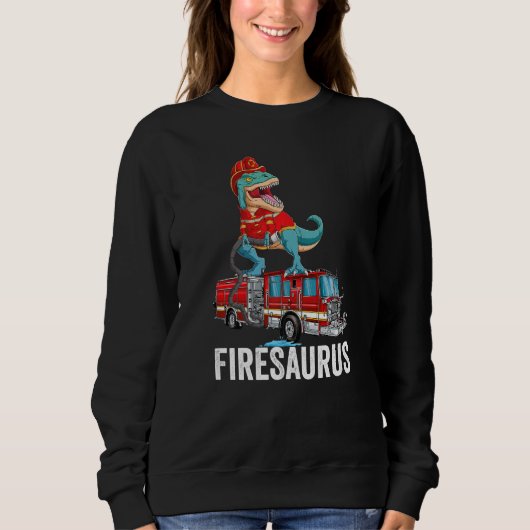 T Rex Dinosaur Firefighter Fireman Firefighting Fi スウェットシャツ (正面)
