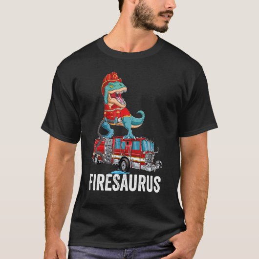 T Rex Dinosaur Firefighter Fireman Firefighting Fi Tシャツ (正面)