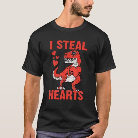 T Rex Dinosaur I Steal Hearts Valentines Day Boy K Tシャツ (正面)