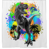 T-Rex Dinosaur Jurassic Reptile on Paint Stains シャワーカーテン (正面)